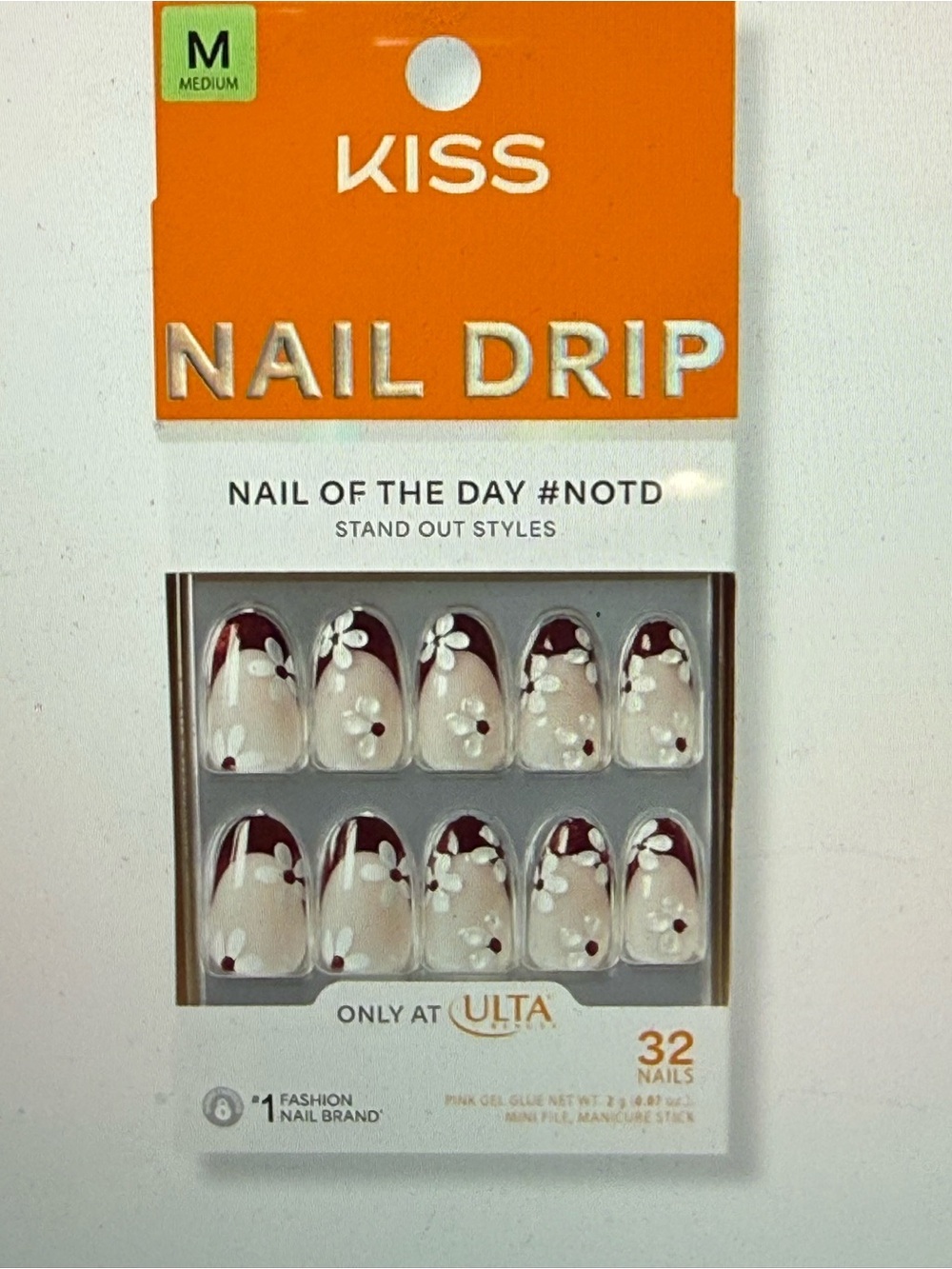 KISS Nail Drip Floral Press-On Nails - Like Minded  Dark Red Glossy